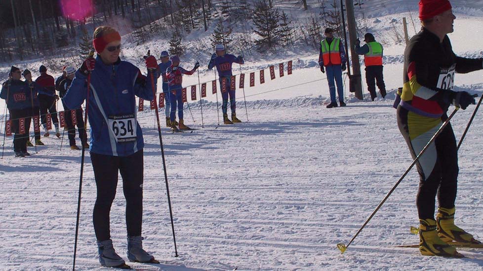 43-Heidi is all smiles at the start of her 35km ski race